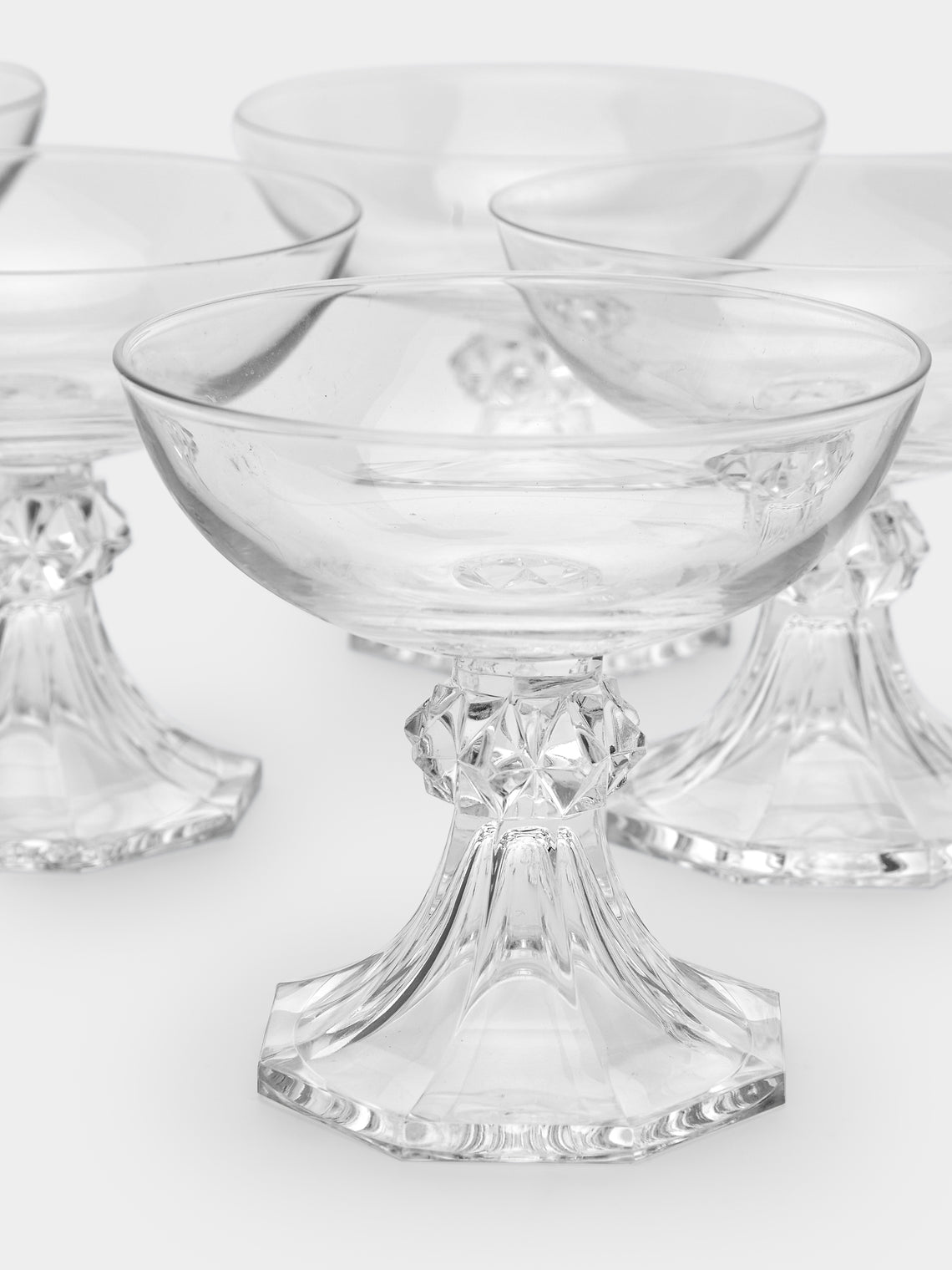 Clear 1950s Val Saint Lambert HandBlown Crystal Champagne Coupes (Set