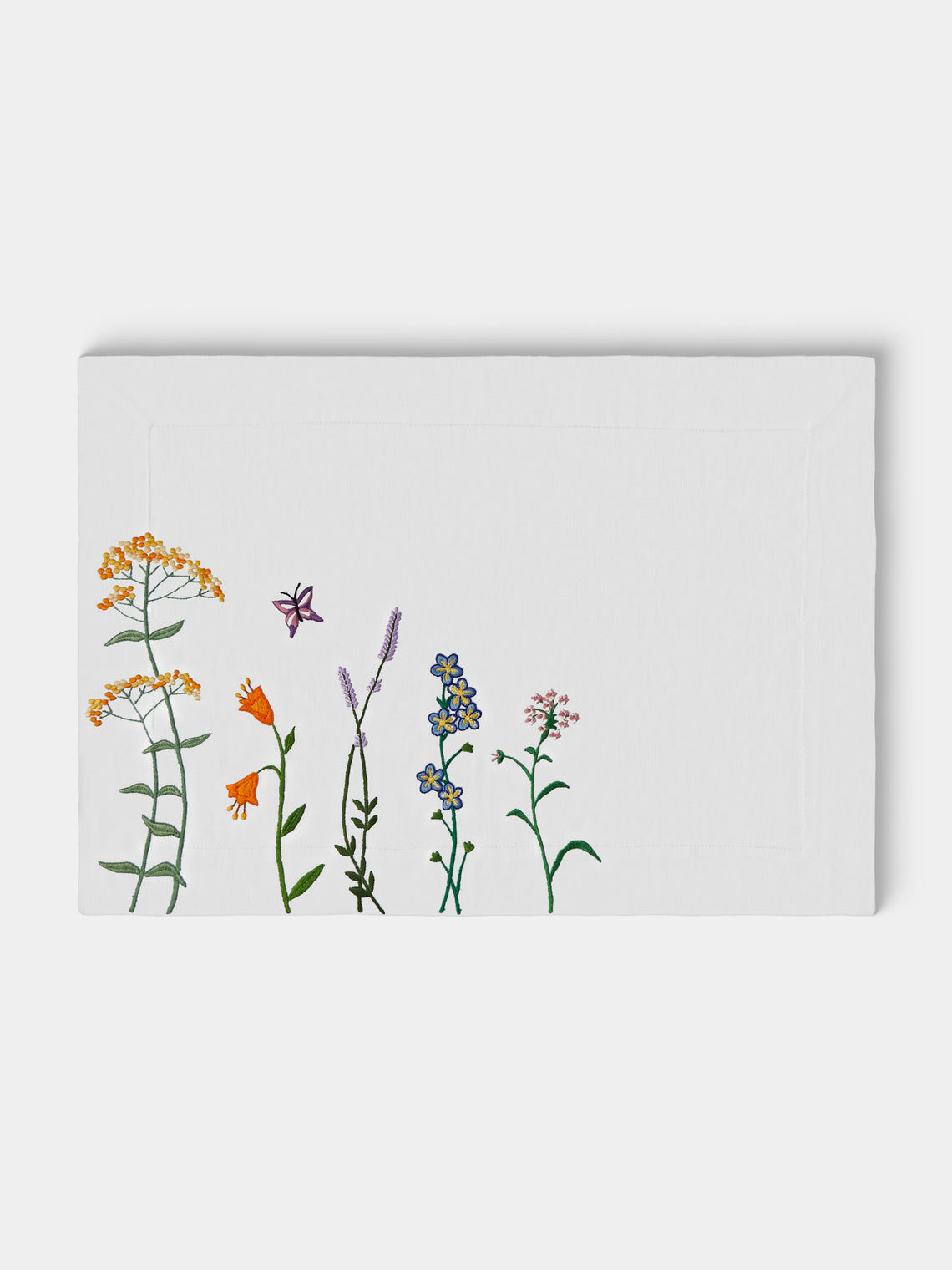 Taf Firenze - | Set of 6 | Summer Floral Hand-Embroidered Linen Placemats - White - ABASK