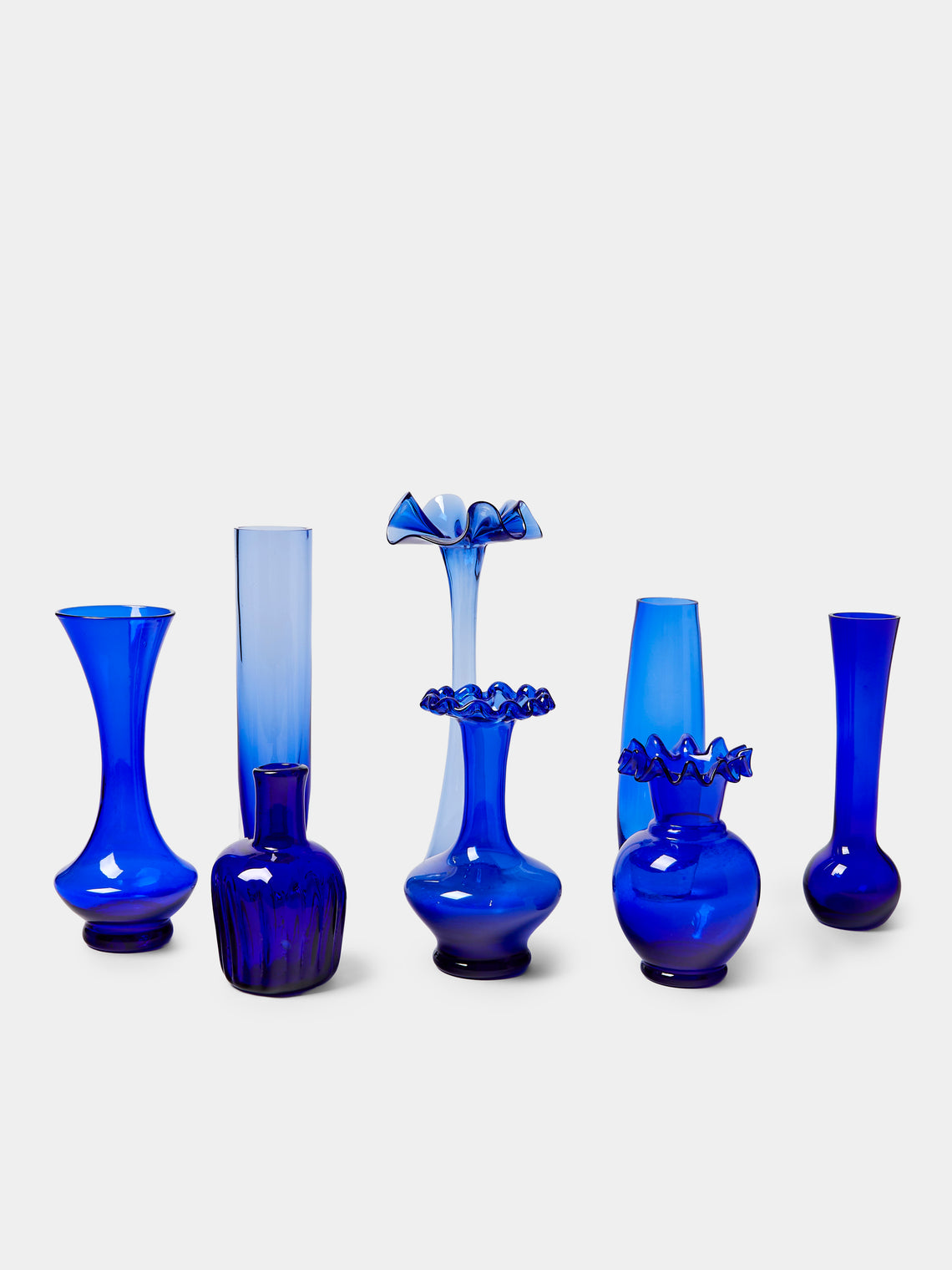 Antique and Vintage - Mid-Century Glass Bud Vases (Set of 8) - Blue - ABASK