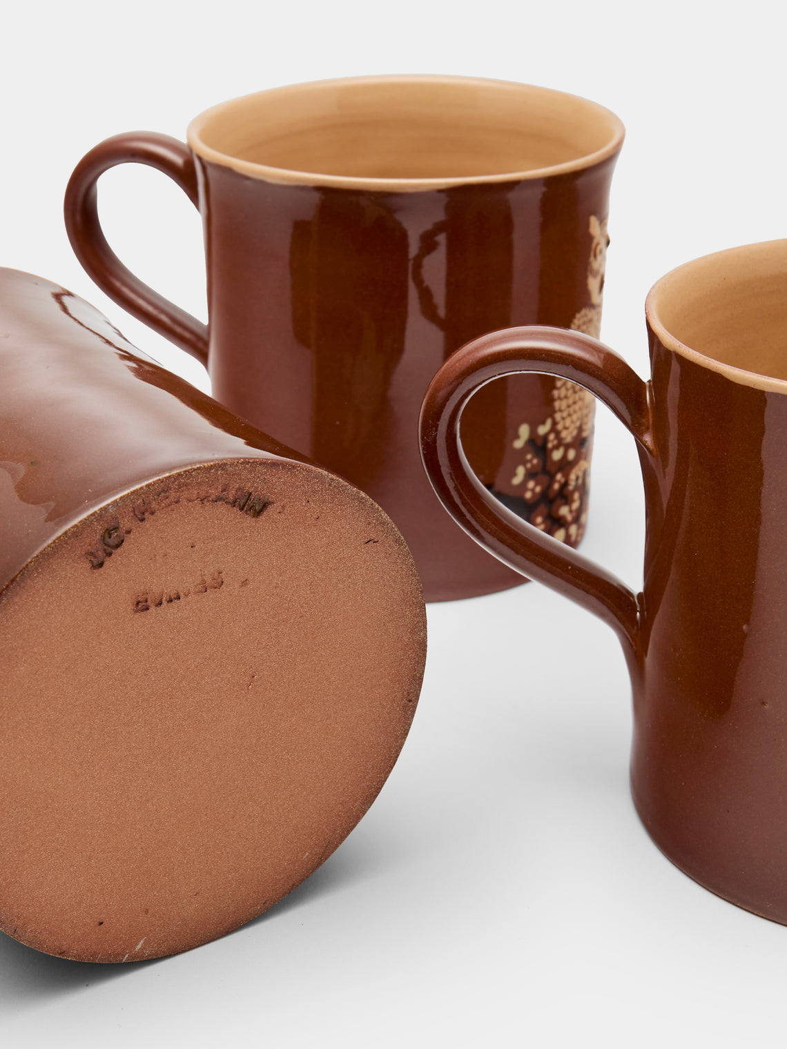 Poterie d’Évires - Animals Hand-Painted Ceramic Mugs (Set of 6) - Light brown - ABASK