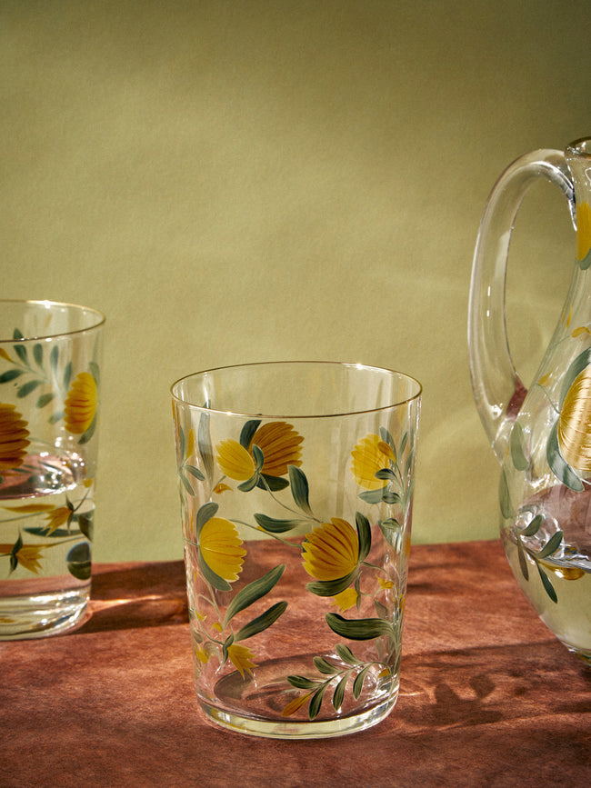 Los Vasos de Agua Clara - Jaipur Hand-Painted Crystal Highballs (Set of 6) - Yellow - ABASK