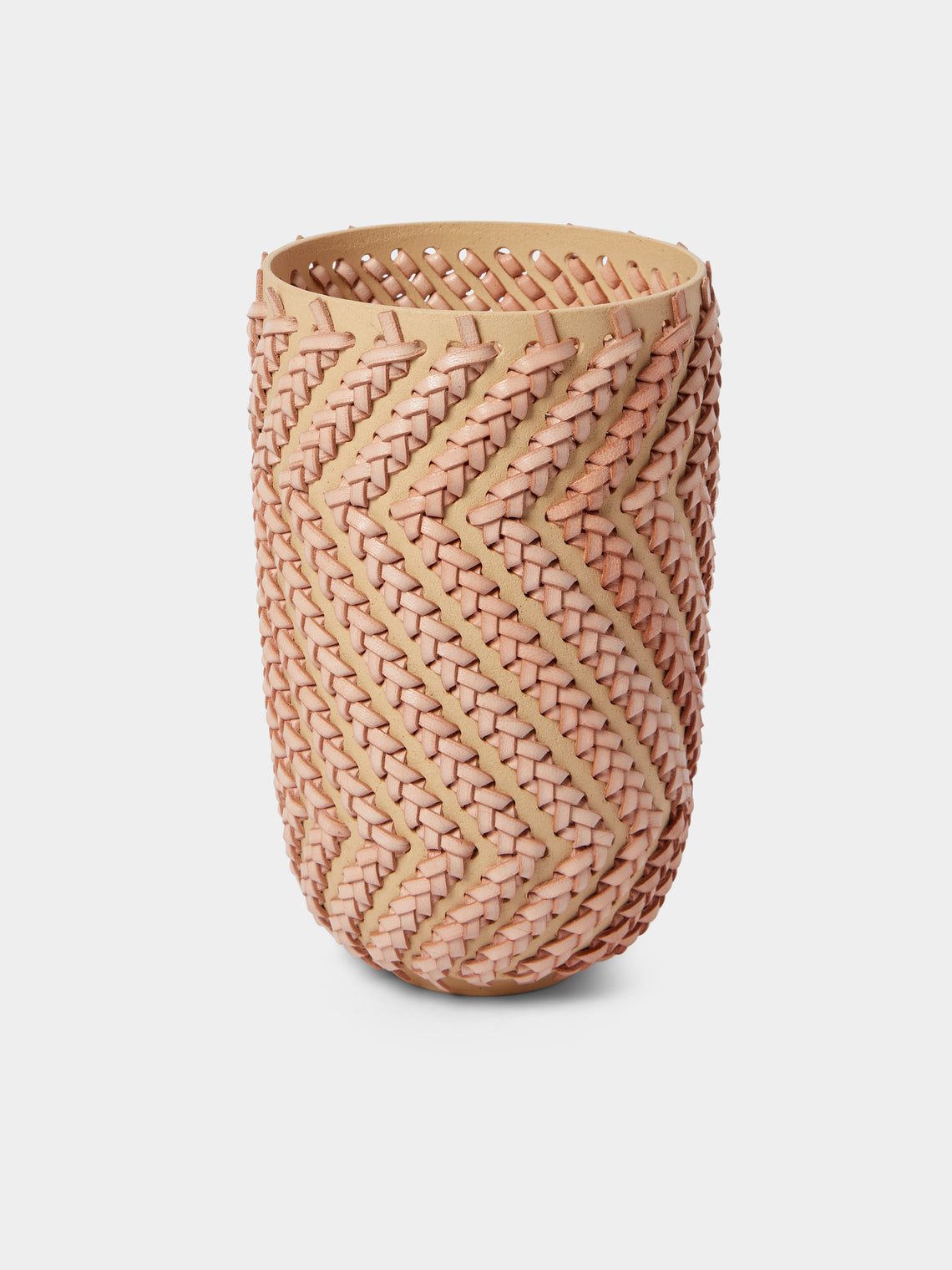Silver Sentimenti - Gladiator Stoneware and Leather Vase (8.5in/22cm) - Pink - ABASK - 