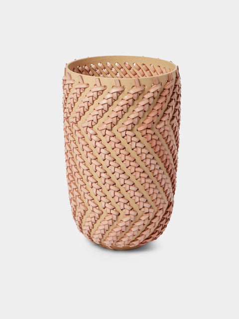 Silver Sentimenti - Gladiator Stoneware and Leather Vase (8.5in/22cm) - Pink - ABASK - 