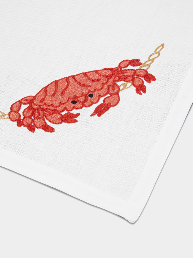 Loretta Caponi - Crabs with Rope Hand-Embroidered Linen Napkins (Set of 6) -  - ABASK