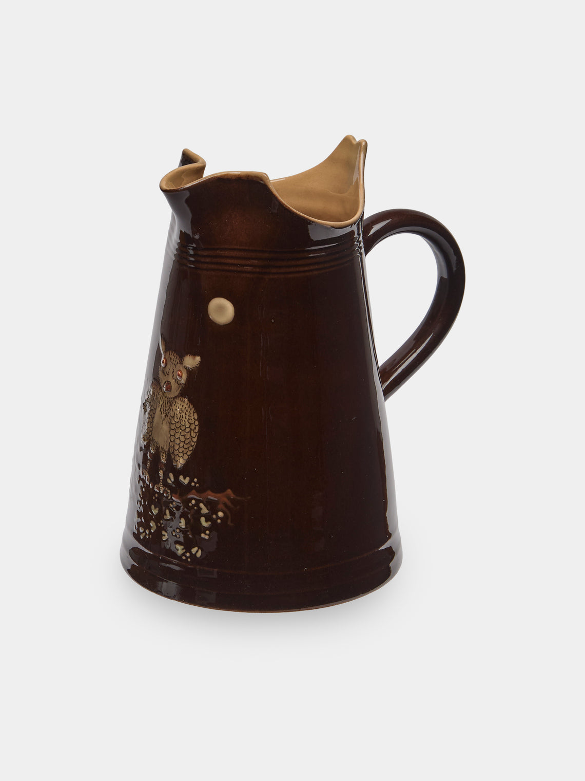 Poterie d’Évires - Owls Hand-Painted Ceramic Large Milk Jug - Dark brown - ABASK - 