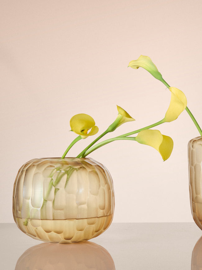 Micheluzzi Glass - Riccio Miele Bamboo Hand-Blown Murano Glass Vase (8.5in/22cm) - Yellow - ABASK