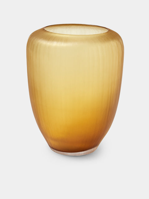 Micheluzzi Glass - Goccia Miele Millerighe Hand-Blown Murano Glass Vase (9in/23.5cm) - Orange - ABASK - 