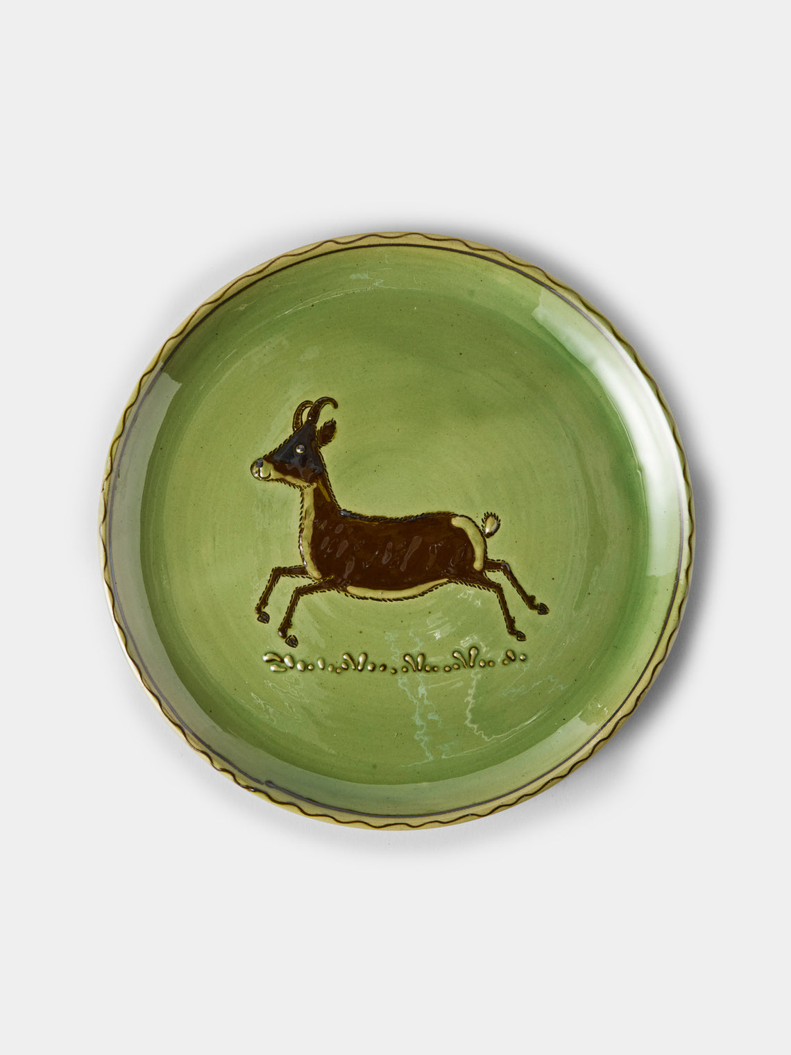 Poterie d’Évires - Animals Hand-Painted Ceramic Dinner Plates – 9.5in/24cm (Set of 4) - Green - ABASK