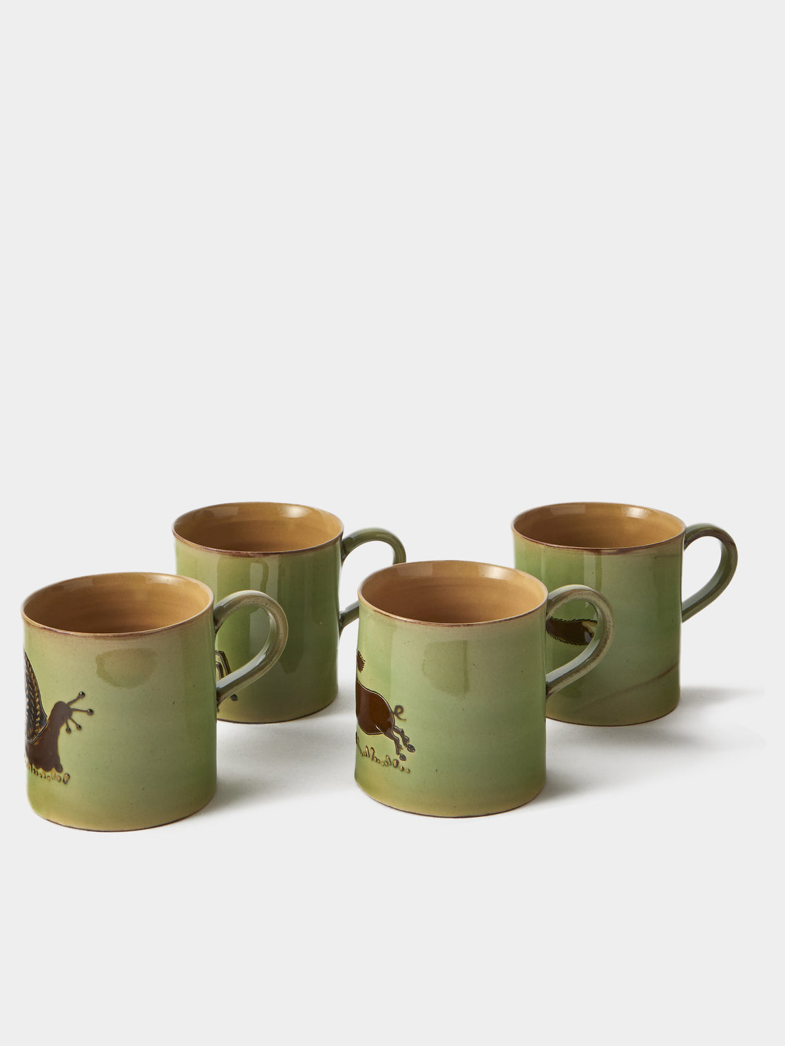 Poterie d’Évires - Animals Hand-Painted Ceramic Mugs (Set of 4) - Green - ABASK