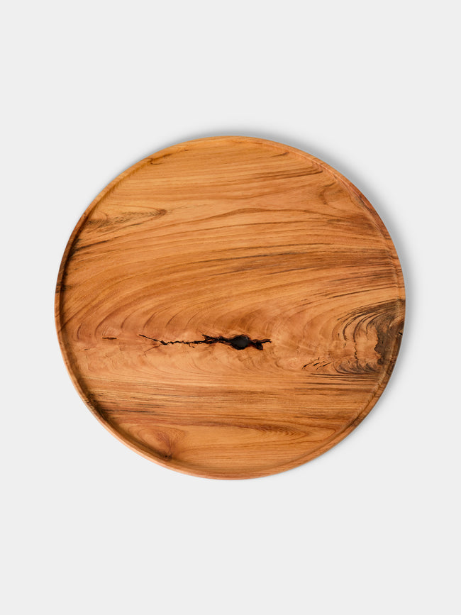 Iida Woodturning - Hand-Turned Zelkova Oil-Finish Tray (18in/46cm) - Brown - ABASK