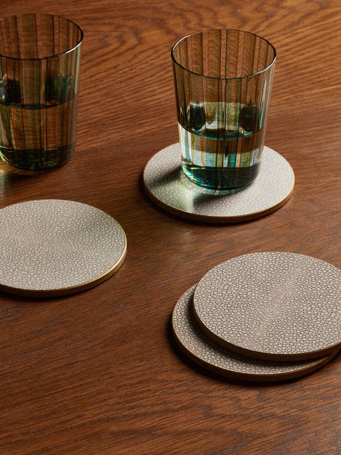HestiaLiving - | Set of 4 | Prestige Faux Shagreen Coasters - Brown - ABASK