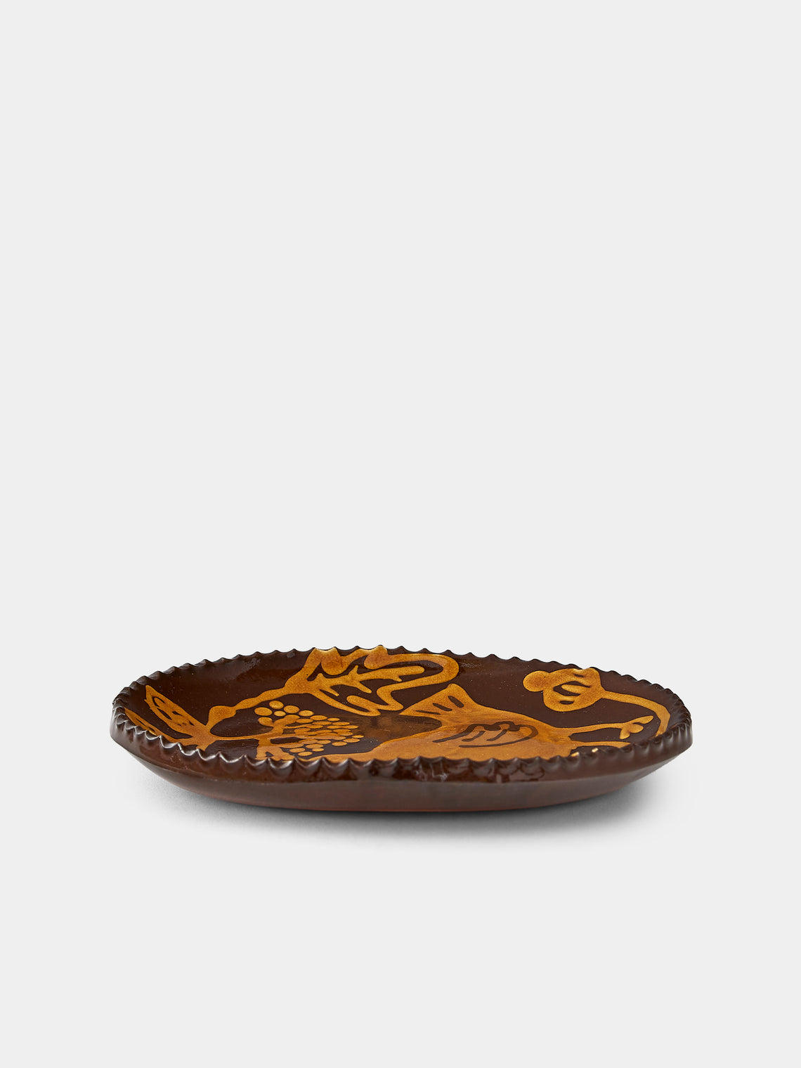 Aono Pottery - Harmony Bird Slipware Oval Dish - Brown - ABASK