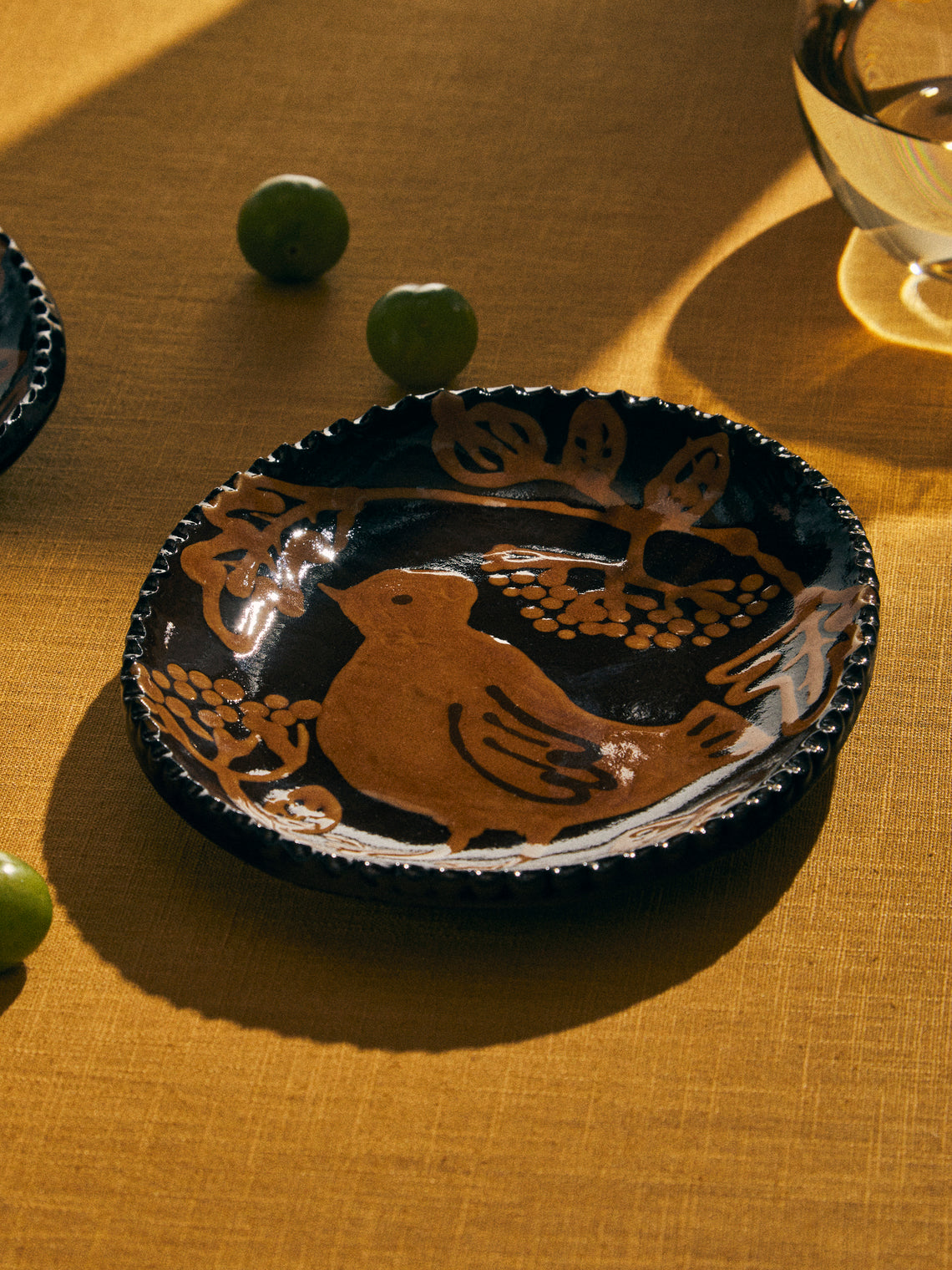 Aono Pottery - Harmony Bird Slipware Oval Dish - Brown - ABASK