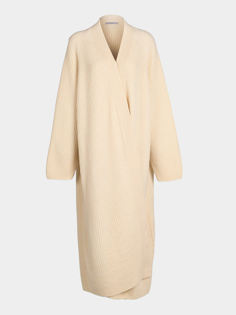 Dusan - Ribbed Wool Long Cardigan | One Size - Ivory - ABASK - 