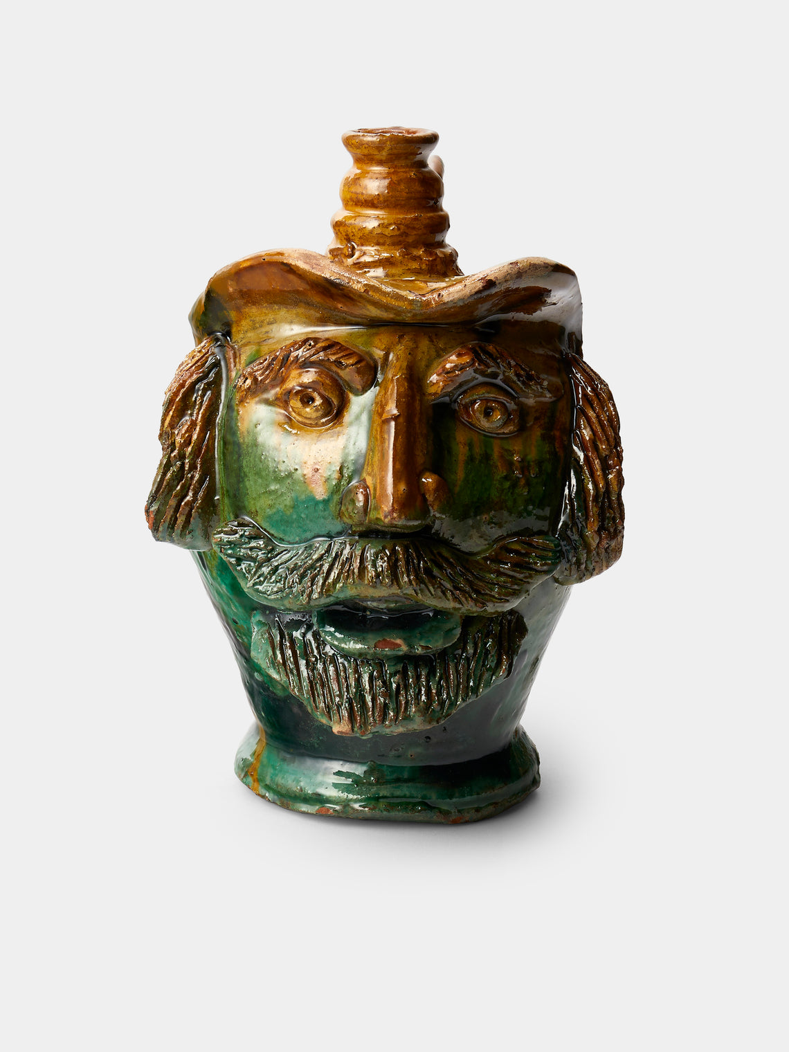 Antique and Vintage - 1990s Condurso Face Ceramic Vessel (12in/30.5cm) - Yellow - ABASK - 