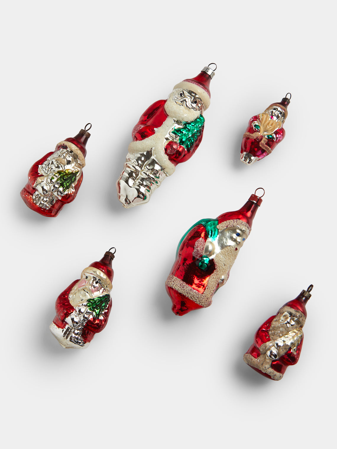 Antique and Vintage - Early-20th-Century Father Christmas Glass Baubles (Set of 6) - Red - ABASK