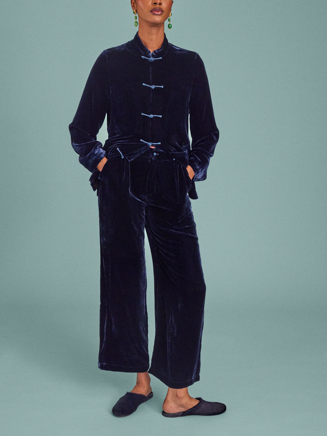 Yali Milano - Velvet Trousers | Size: S - Navy - ABASK