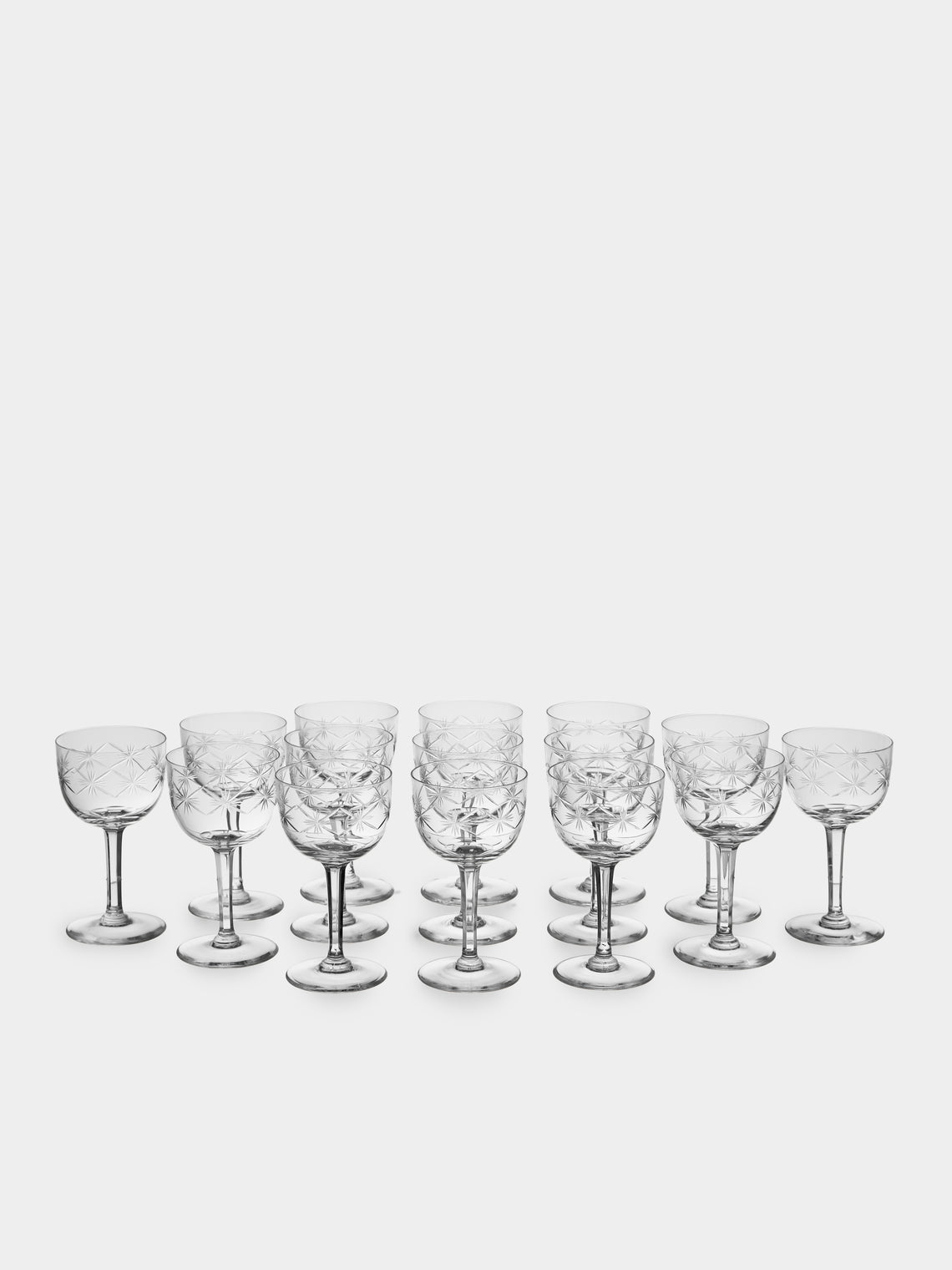 Antique and Vintage - 1940s Crystal Wine Glasses (Set of 15) - Clear - ABASK
