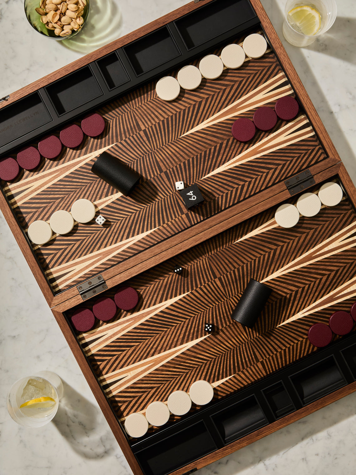 Alexandra Llewellyn - Geometric Walnut Marquetry Backgammon Set - Brown - ABASK