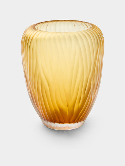 Micheluzzi Glass - Goccia Ambra Alghe Hand-Blown Murano Glass Vase (9in/23cm) - Yellow - ABASK - 