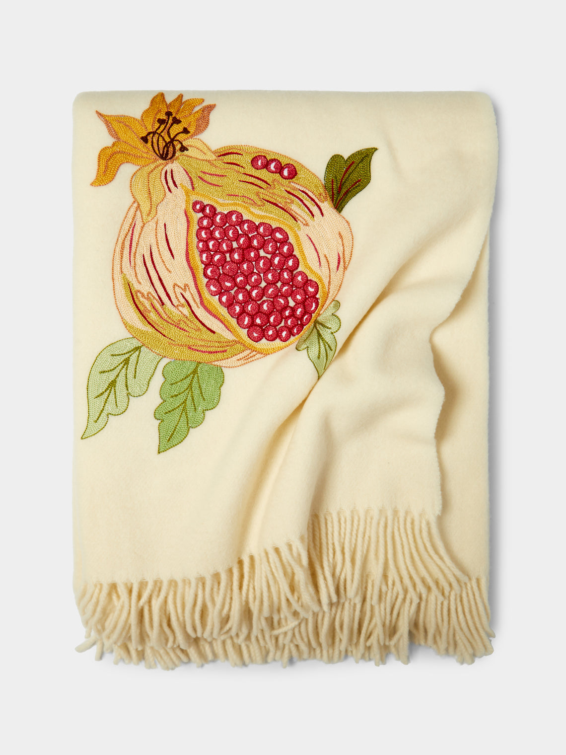Loretta Caponi - Pomegranate Embroidered Wool Blanket -  - ABASK - 