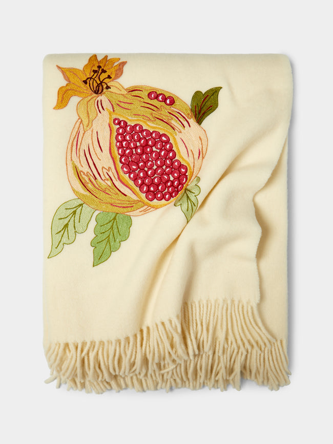 Loretta Caponi - Pomegranate Hand-Embroidered Wool Blanket -  - ABASK - 