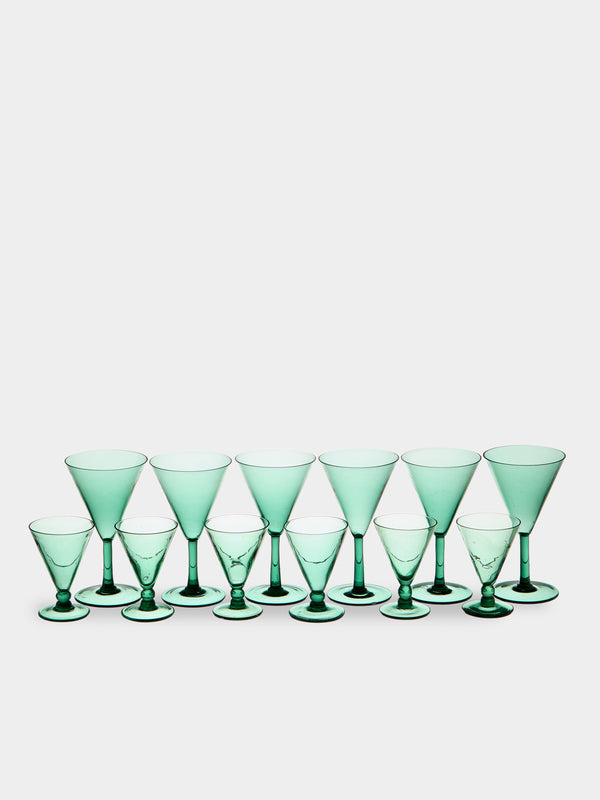 Antique and Vintage - 1930s Venetian Wine and Liqueur Glasses (Set of 12) - Green - ABASK - 