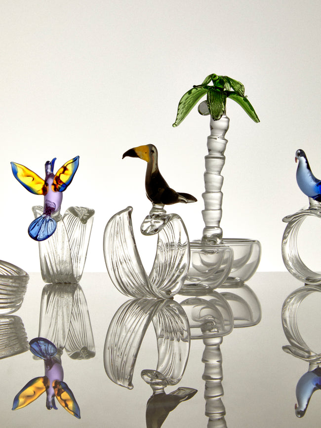 Casarialto - | Set of 6 | Tropical Birds Hand-Blown Glass Napkin Rings - Multiple - ABASK