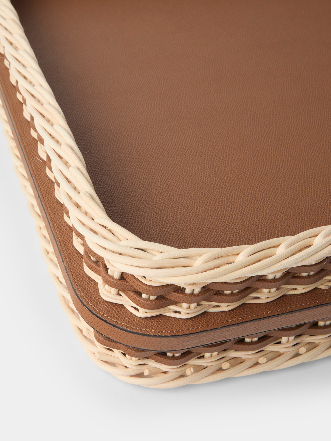 Pigment France - Reims Leather and Rattan Bed Tray (21in/54cm) - Brown - ABASK