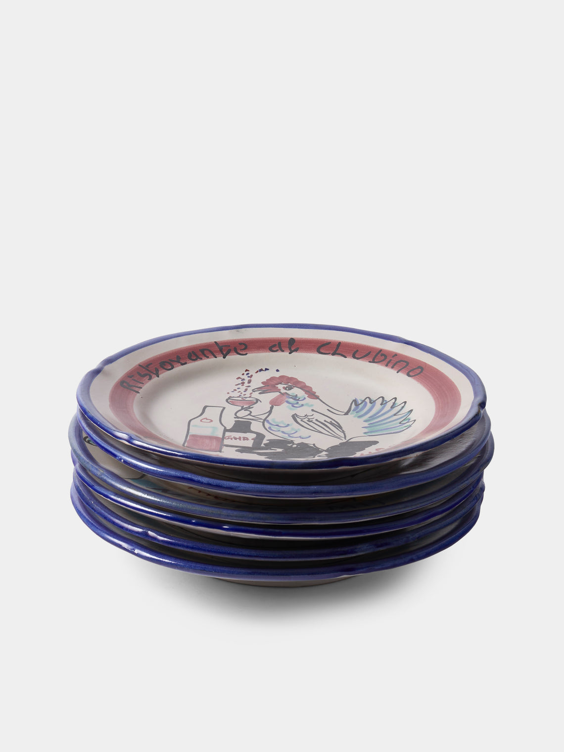 Antique and Vintage - Late-20th-Century Buon Ricordo Hand-Painted Ceramic Dinner Plates – 9in/23cm (Set of 6) - Multiple - ABASK