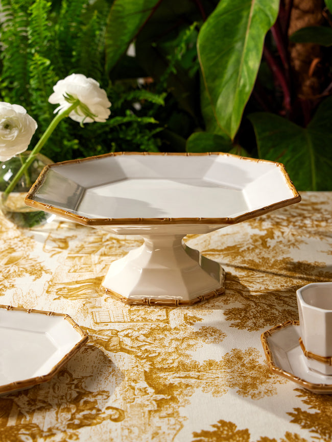Verdolini - Bamboo Hand-Painted Ceramic Cake Stand - White - ABASK