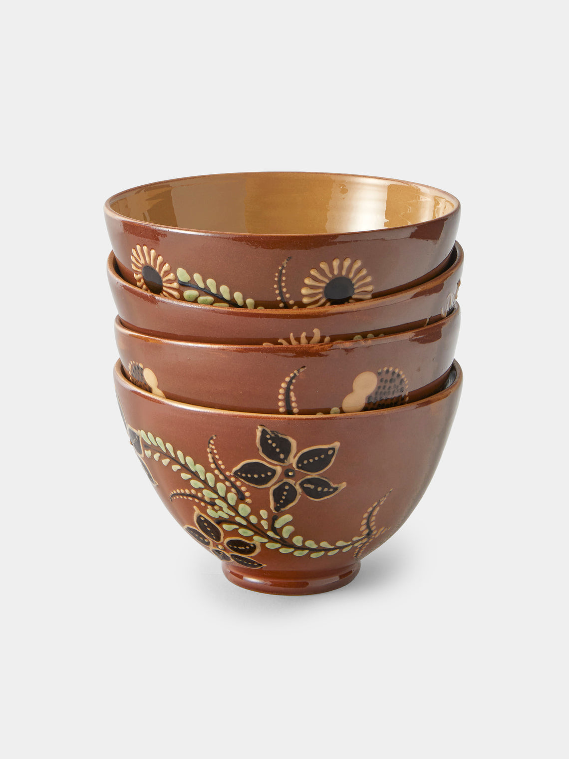 Poterie d’Évires - Flowers Hand-Painted Ceramic Grand Bowls (Set of 4) - Light Brown - ABASK - 