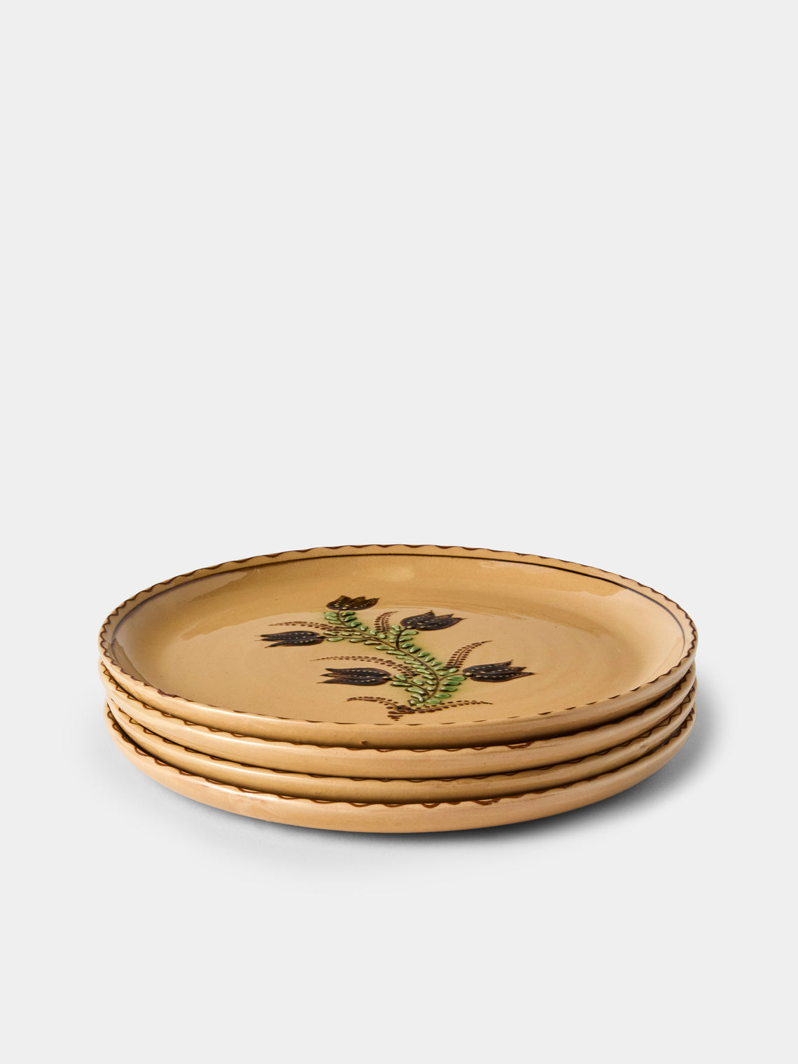 Poterie d’Évires - Flowers and Strawberries Hand-Painted Ceramic Dinner Plates – 9.5in/24cm (Set of 4) - Cream - ABASK