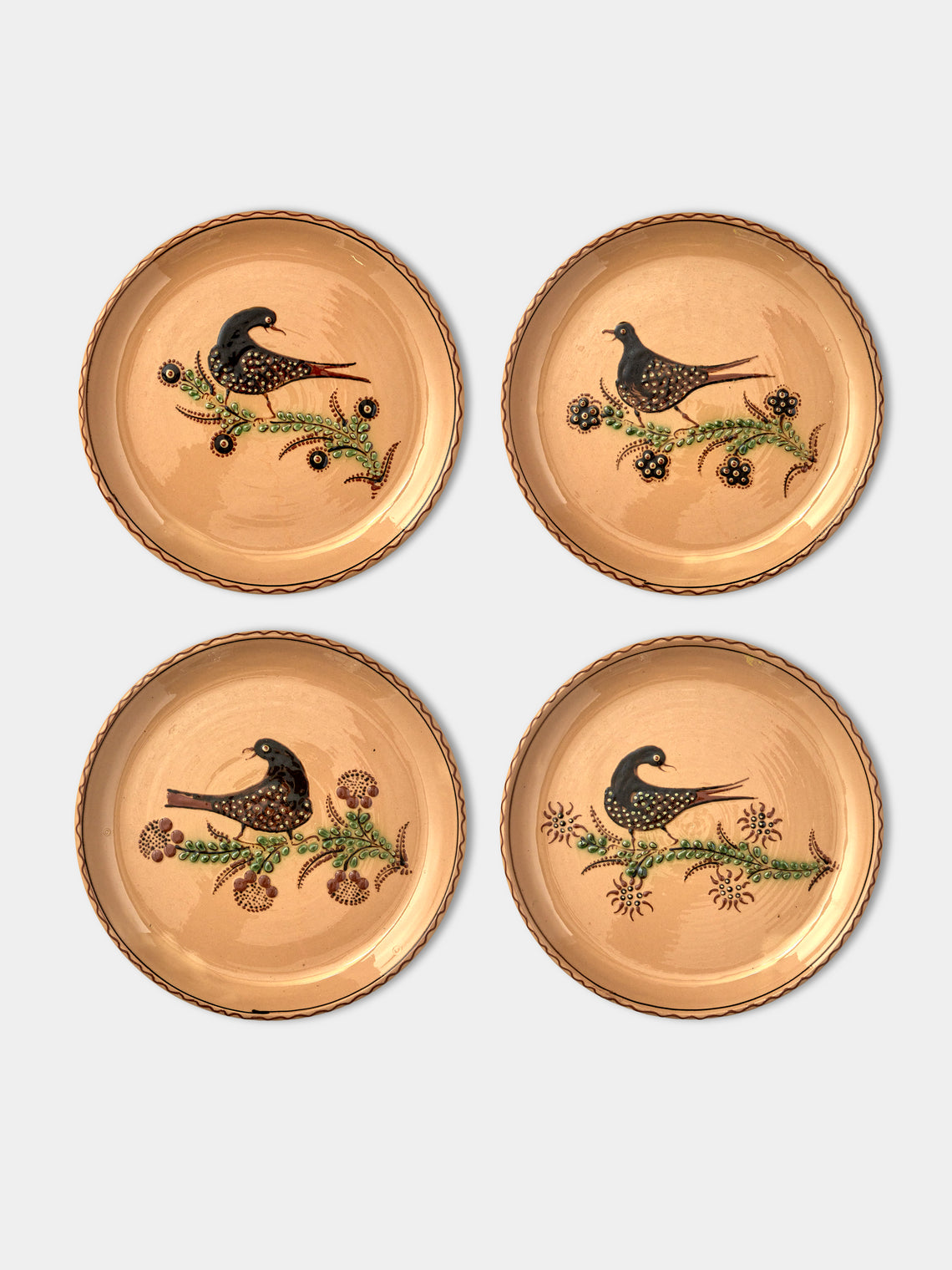 Poterie d’Évires - Birds Hand-Painted Ceramic Dinner Plates (Set of 4) - Cream - ABASK - 