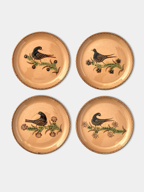 Poterie d’Évires - Birds Hand-Painted Ceramic Dinner Plates (Set of 4) - Cream - ABASK - 