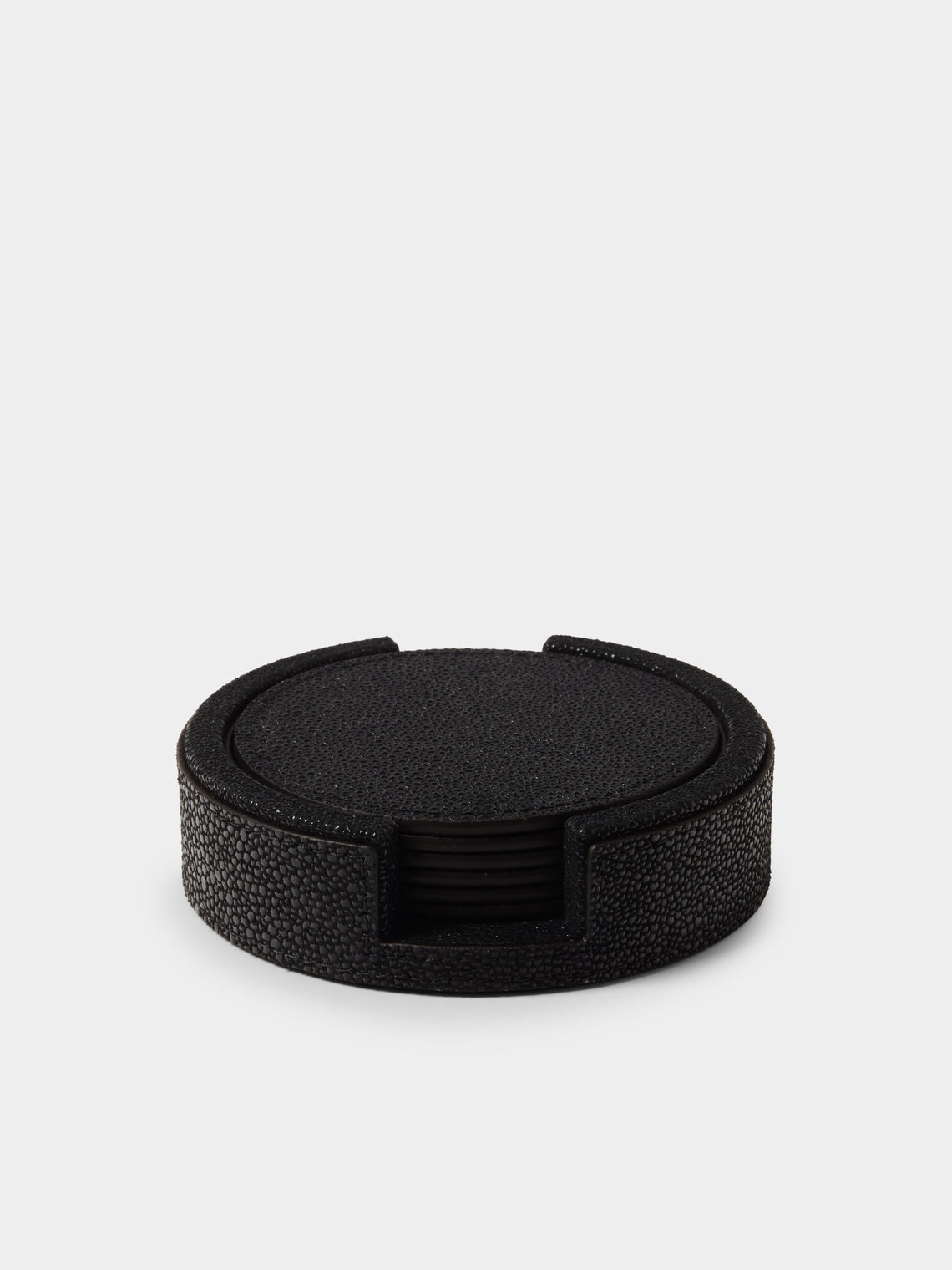 Pinetti - Leather Round Coasters (Set of 6) - Black - ABASK - 