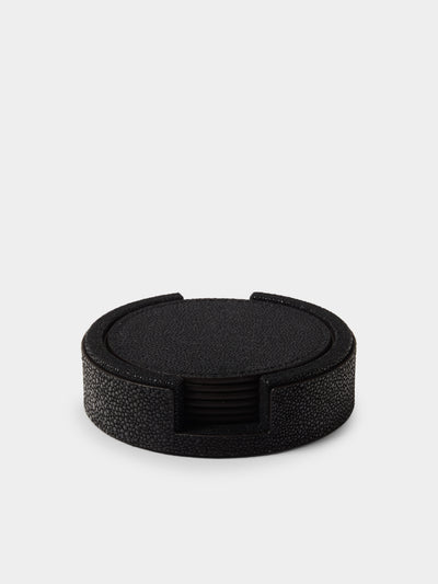 Pinetti - Leather Round Coasters (Set of 6) - Black - ABASK - 