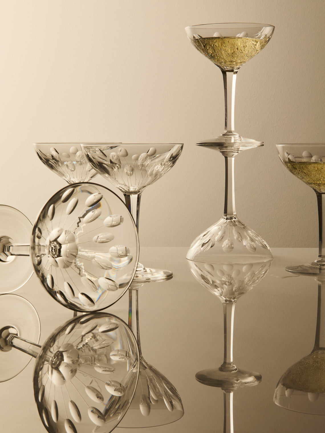 Antique and Vintage - Early-20th-Century Baccarat Crystal Champagne Coupes (Set of 6) - Clear - ABASK