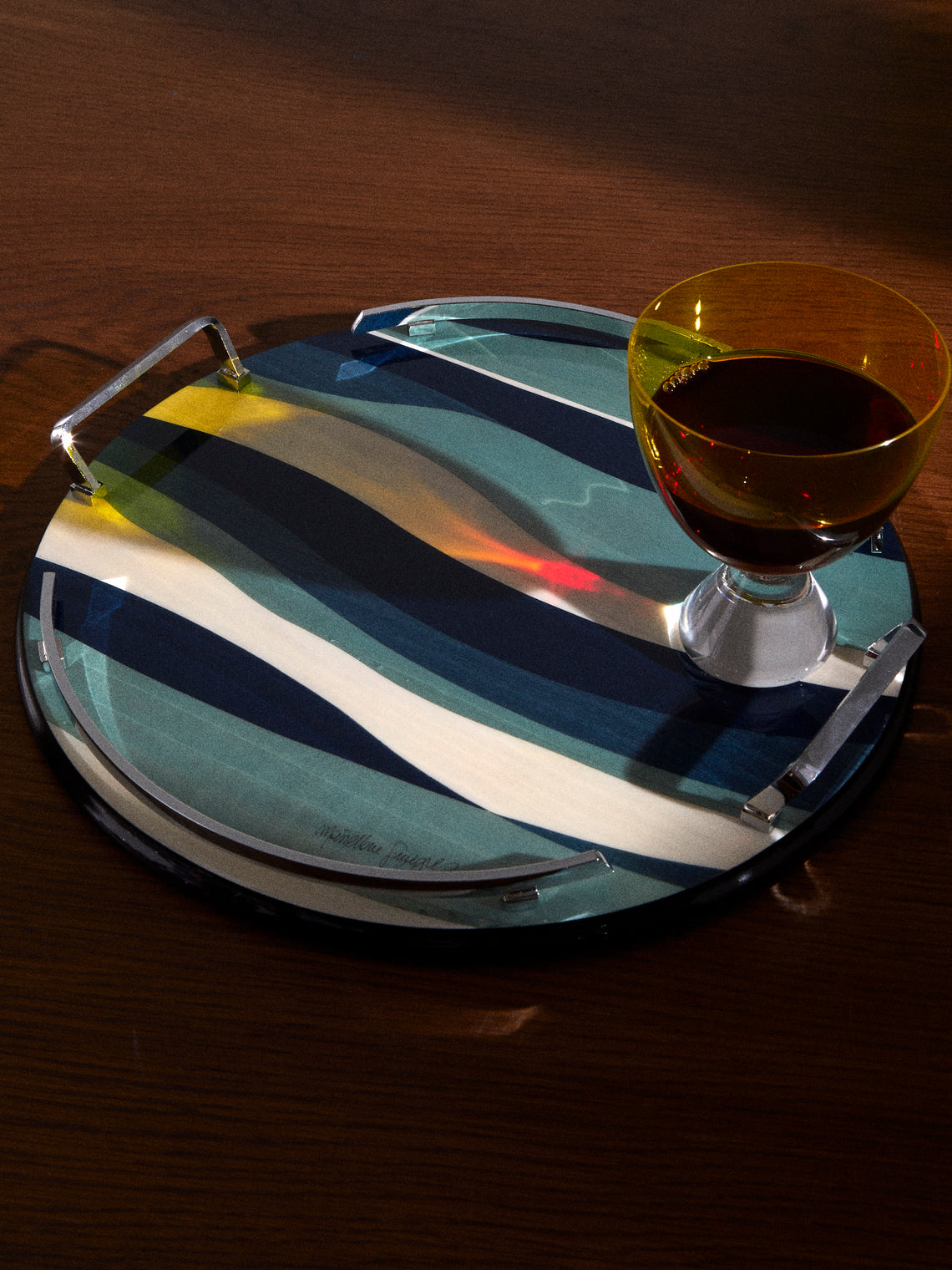 Mastellone Giuseppe - Wood Inlay Tray (12.5in/32cm) - Blue - ABASK