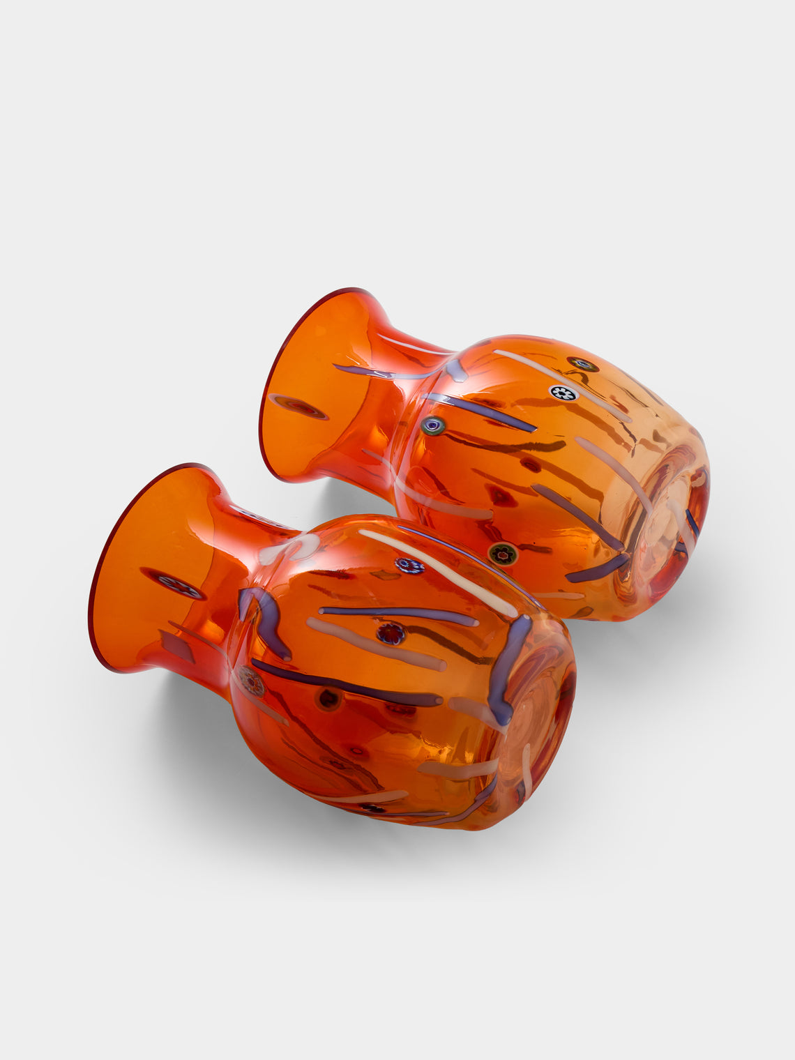 Antique and Vintage - 1960s Murano Glass Vases – 11in/28cm (Set of 2) - Orange - ABASK