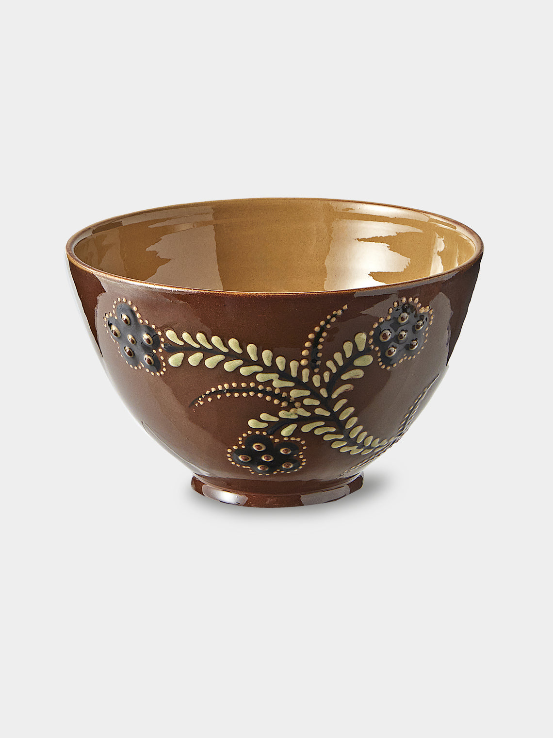 Poterie d’Évires - Flowers Hand-Painted Ceramic Grand Bowls (Set of 4) - Light Brown - ABASK