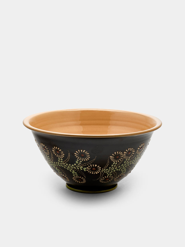Poterie d’Évires - Flowers Hand-Painted Ceramic Large Serving Bowl - Dark brown - ABASK - 