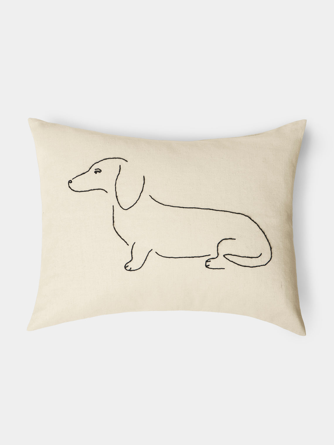Oeuvres Sensibles - Dog Hand-Embroidered Cotton and Hemp Linen Cushion (15.5in/40cm) - Cream - ABASK - 