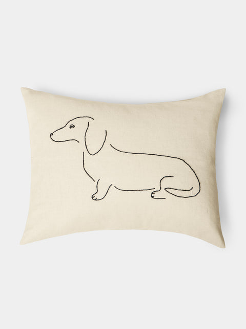 Oeuvres Sensibles - Dog Hand-Embroidered Cotton and Hemp Linen Cushion (15.5in/40cm) - Cream - ABASK - 