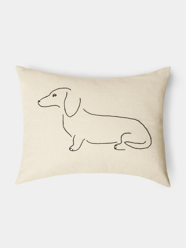 Oeuvres Sensibles - Dog Hand-Embroidered Cotton and Hemp Linen Cushion (15.5in/40cm) - Cream - ABASK - 
