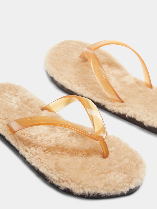 Ancient Greek Sandals - Shearling Saionara Slippers | Size: 40 - Cream - ABASK