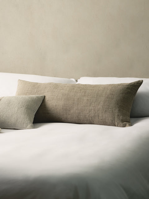 de Le Cuona - Cave Cloth Linen Vertical-Detail Cushion (35.5in/90cm) - Green - ABASK