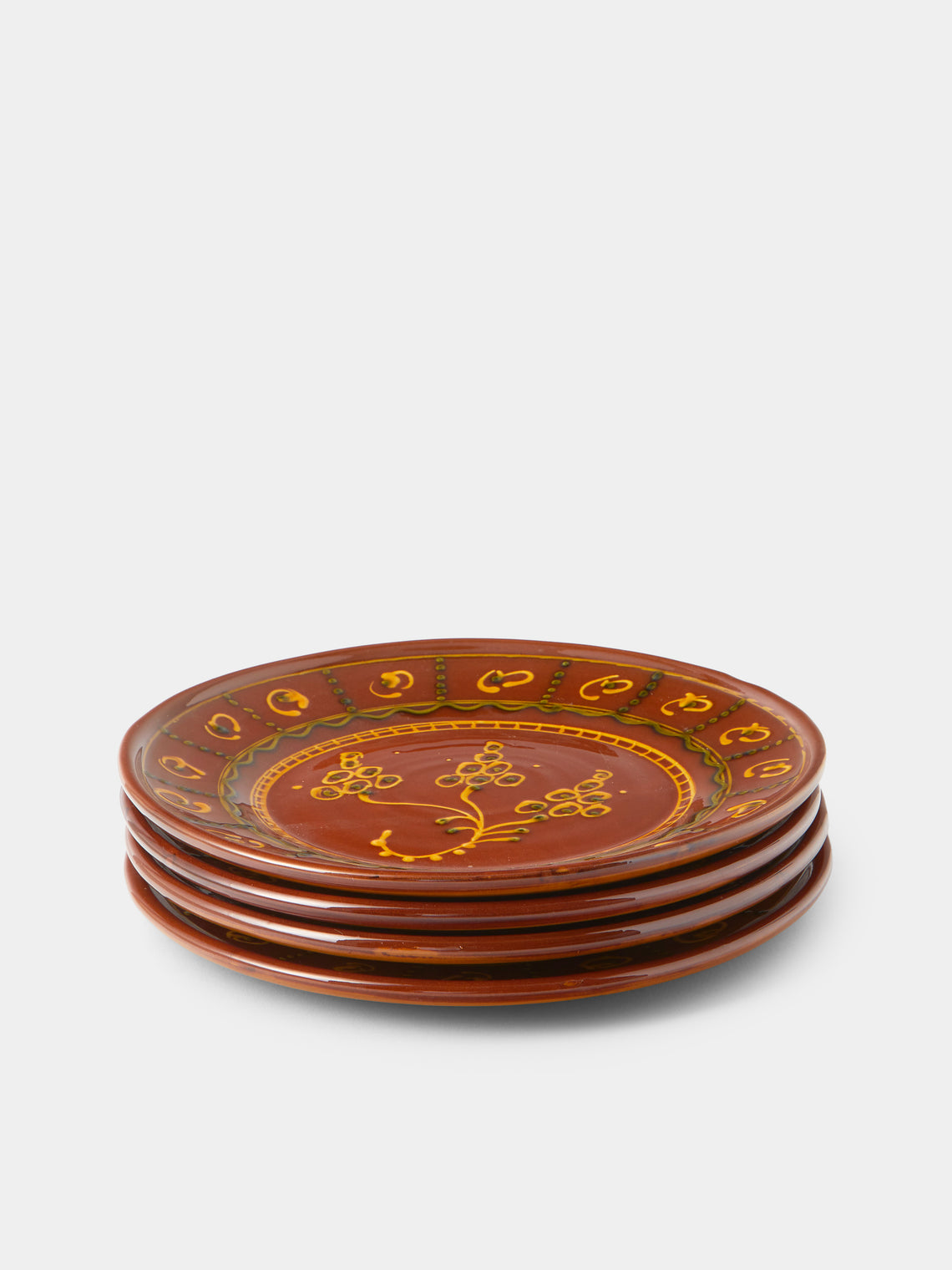 Poterie de Cliousclat - Hand-Painted Slipware Dinner Plates – 10in/25.5cm (Set of 4) - Brown - ABASK