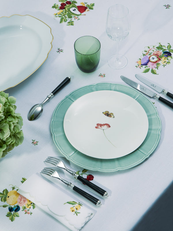 Taf Firenze - Motivi Frutta Procellana Hand-Embroidered Linen Tablecloth and Napkins (Set of 12) -  - ABASK