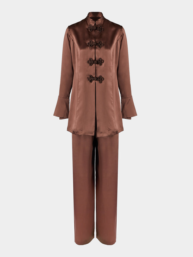 Loretta Caponi - Azalea Silk Pajama Set - Brown - ABASK - 